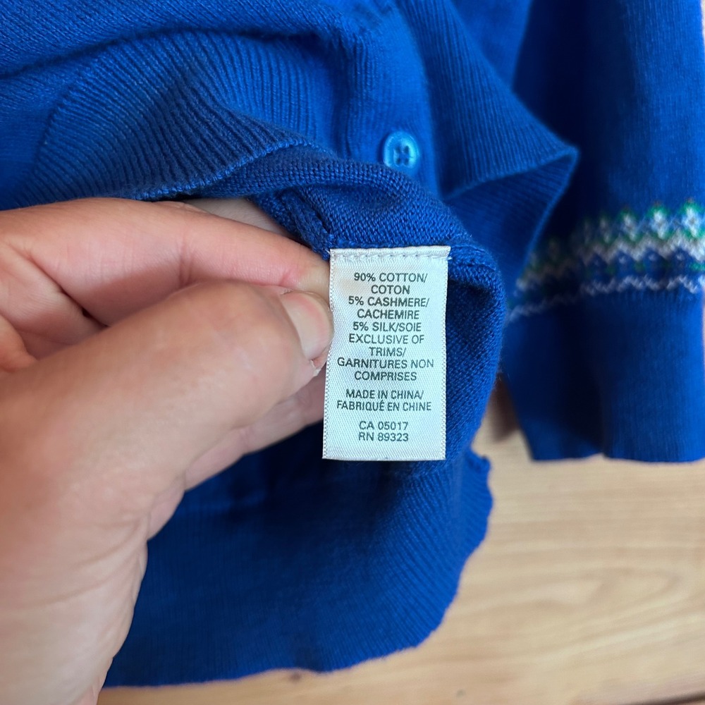 Vintage Silk Cashmere Fair Isle Cardigan Small Royal Blue Nordic Sweater Roots - Picture 7 of 9